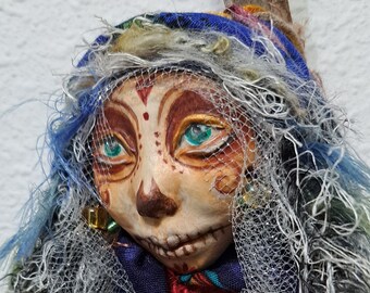 OOAK art doll, Sugar Skull, Mothers gift,  Dia de Muertos art SB35