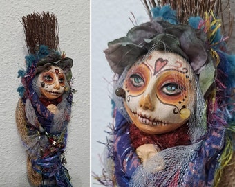 OOAK art doll, Sugar Skull, Dia de Los Muertos art, Halloween decoration SB28