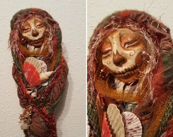 OOAK Muertos textile art doll, Autumn Palette SB23