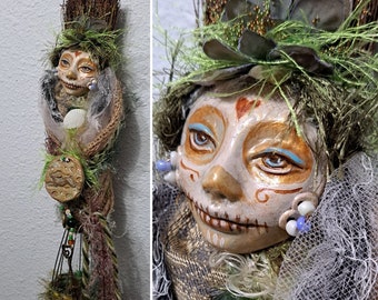 OOAK art doll, Ostara Sugar Skull, Hare Spirit Art Doll, Mexican folk art