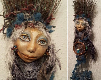 OOAK art doll, Storyteller spirit, Dreamcatcher, Winter Solstice Decor, Yule tree topper