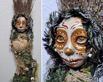 Sugar Skull, Kitchen Witch, OOAK Spirit art doll, New Year Abundance
