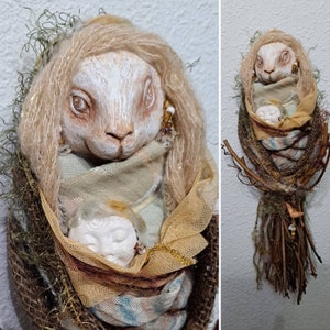 OOAK Art doll, Anthropomorphic Hare Spirit, Nature lover gift image 1