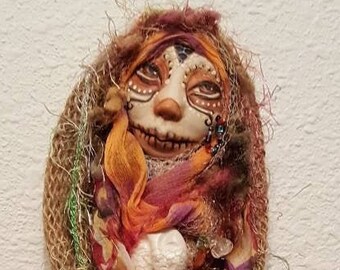 Handcrafted doll, ooak art doll, Sugar Skull, Dia de los Muertos, Ofrenda Table, Kitchen witch, art doll, Autumn Equinox, Mabon , Samhain