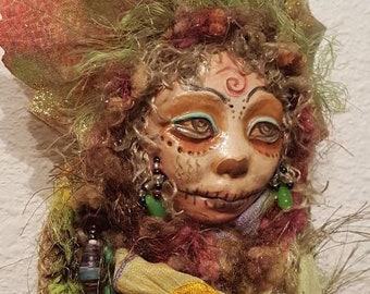 Sugar skull, Kitchen witch, Dia de muertos, art doll, ofrenda table, Art doll, Folk art, Handcrafted