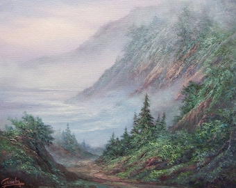 Gift for dad Original oil painting, Mountain Landscape by awesomeart