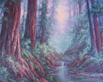 Costal Redwoods, Gift for dad, Original Fine Art painting by awesomeart