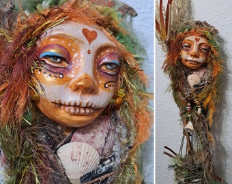 Sugar Skull, OOAK art figure, Sculpted doll, Garden Witch