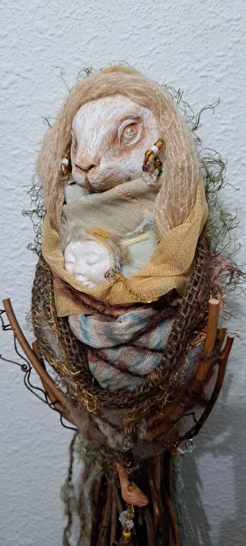 OOAK Art doll, Anthropomorphic Hare Spirit, Nature lover gift image 3