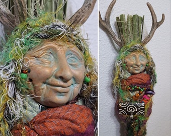 Wild Spirit Art doll, OOAK Kitchen witch, Crone Wisdom.