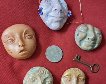 Polymer clay painted faces, Moons, Crones