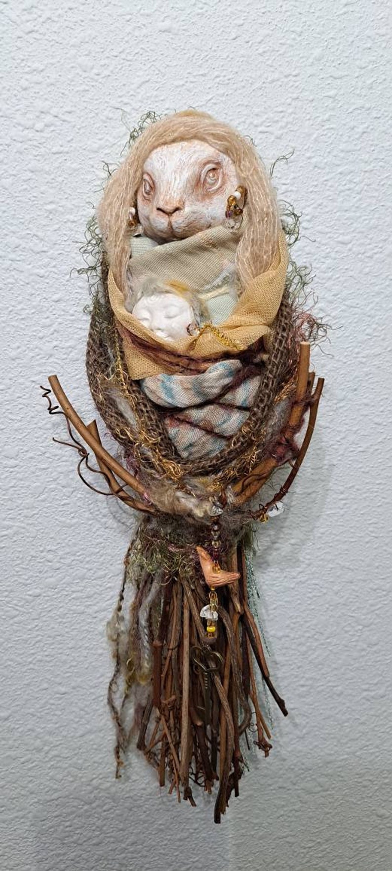 OOAK Art doll, Anthropomorphic Hare Spirit, Nature lover gift image 8