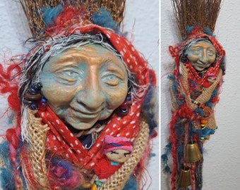OOAK fiber Art Doll, Prosperity besom, Abundance Spirit