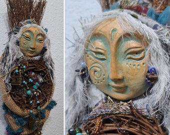 WILD MOON, Crone Art doll, Mothers gift, Moon Goddess, Grandmother art doll, Altar art figure, Handcrafted Doll