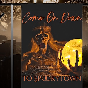 Halloween, Spookytown Skelly Garden Banner, House Flag, Spooky Yard Decoration, Outdoor Sign, Yard Art for Halloween Home Decor