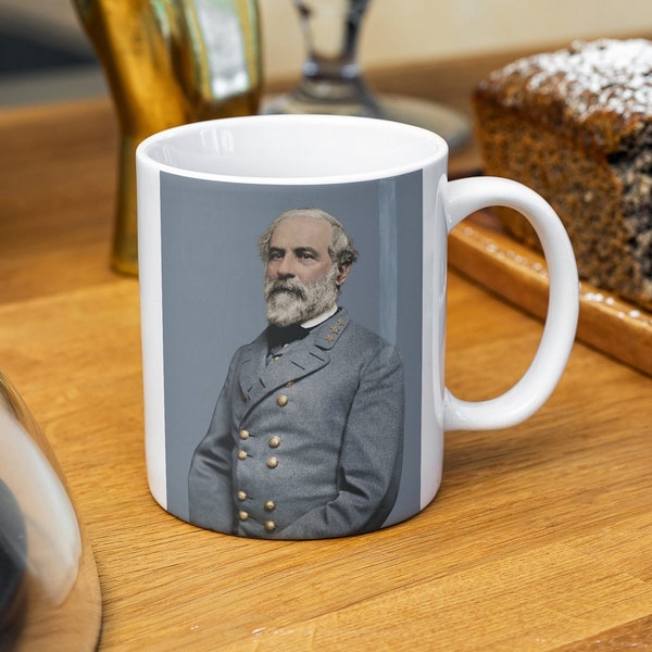 Civil War General Robert E. Lee Coffee Mug, White coffee Mug (11oz) Hand colorized image