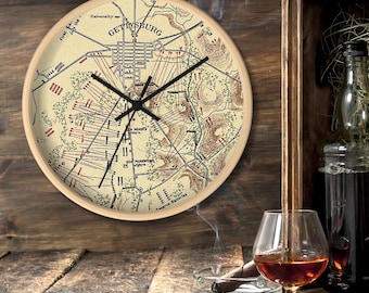 Gettysburg Battlefield Map Wall Clock: Civil War History Decor