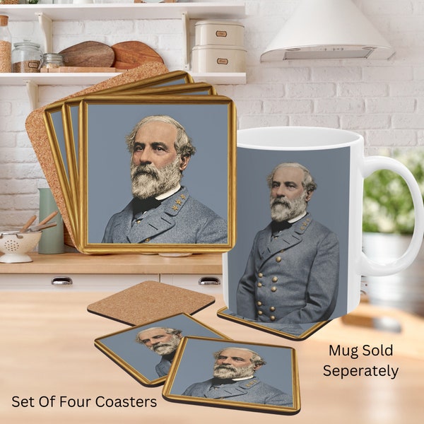 Civil War Confederate General Robert E. Lee Corkwood Coaster Set.