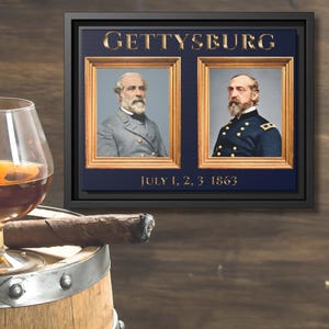 Gettysburg Collection Canvas Wall Art Print, 12x9, Civil War Decor, Featuring Generals Robert E Lee and George Meade, Framed Matte