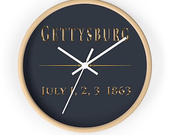 Gettysburg Wall Clock in Gray: Civil War History, Americana Decor