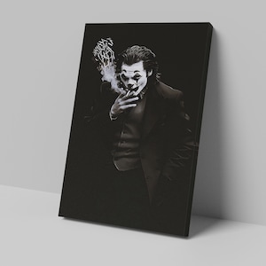 Stampa su tela di Smoking Joker, stampa di alta qualità, ideale per l'arredamento di home theater, fantastico regalo di compleanno per gli appassionati di cinema