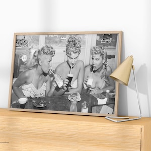 Cheers with Friends: Vintage Women Drinking at Bar Wall Art - Black and White Print, Retro Poster, Alcohol Art for Bar Cart Decor