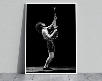 Angus Young Tribute: Classic AC/DC Canvas Wall Art for Rock &#39;n Roll Enthusiasts - Printable Giclee Poster Print Framed Canvas Free Shipping