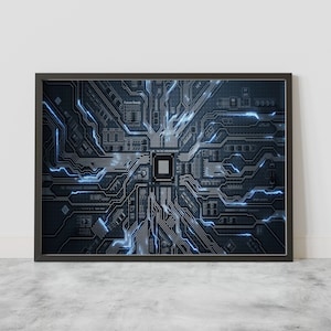 Decoración de pared de informática, arte de pared electrónico, lienzo extragrande, impresión de pared de chip, arte de pared de hardware y tecnología, regalo de programadores