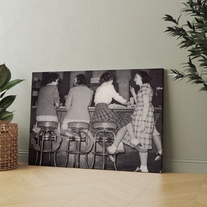 Cheers with Friends: Vintage Women Drinking at Bar Wall Art - Black and White Print, Retro Poster, Alcohol Art for Bar Cart Decor