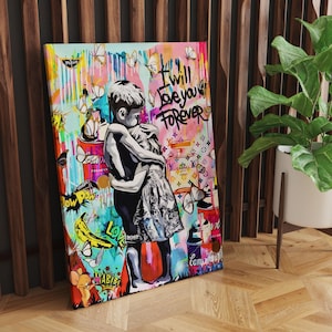 Banksy Pop Art Canvas, pop culture painting, graffiti painting, banksy street art, banksy painting, Ready to hang, gift for him