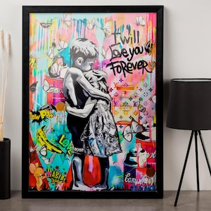 Framed Canvas, Banksy Pop Art Canvas, pop culture painting, graffiti painting, banksy street art, banksy painting,  gift for him