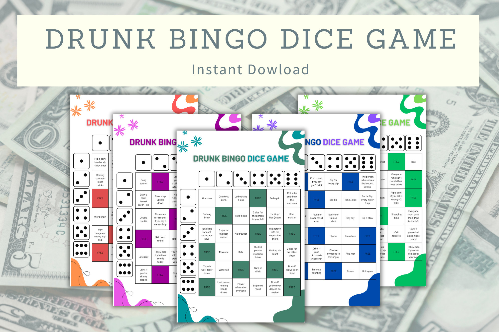 Printable Drunk Bingo Dice Game
