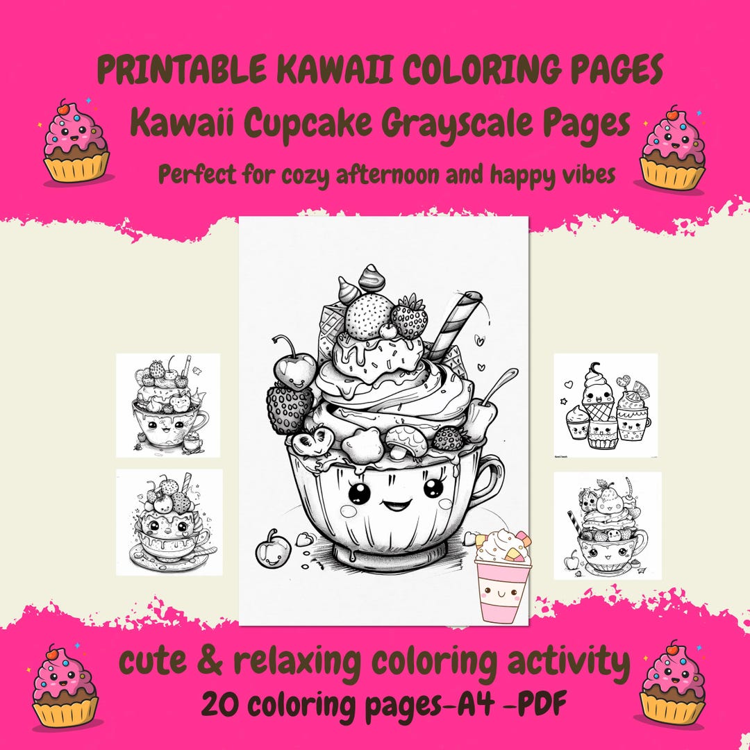 Kawaii Grayscale Coloring Pages - 30 Kawaii Coloring Pages - Kawaii ...