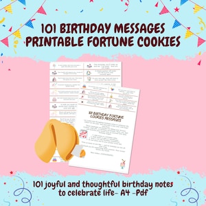 Printable Joy 101 Birthday Fortune Cookies Messages- Birthday Gift-Printable Party Game - Fortune Cookies Birthday-Birthday Digital Download