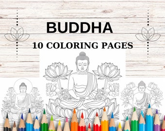 10 Buddha coloring pages ,Buddhist relaxing art activity for adults , mindfulness exercise , Buddha bundle , perfect meditation gift , pdf