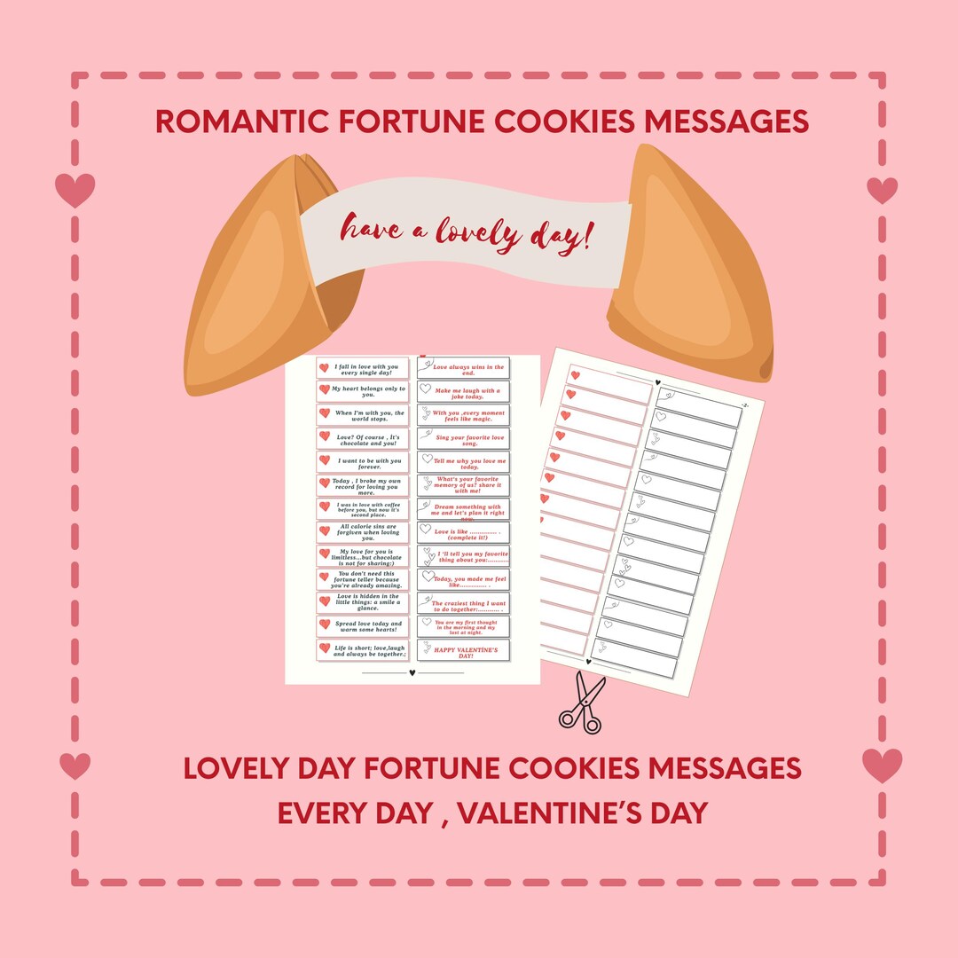 Fortune Note Printable Fortune Cookie Messages: 30 Romantic Notes, DIY Template (PDF ...