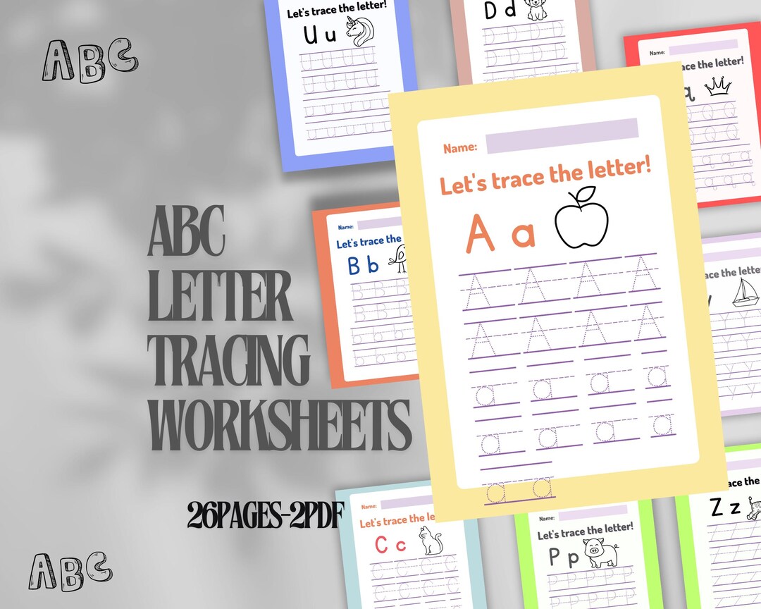 ABC Letter Tracing Worksheets: Fun Coloring Figures (PDF) - Etsy