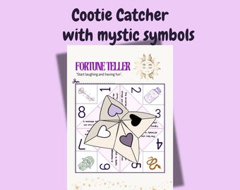 Printable Cootie Catcher with Mystic Symbols Magic Fortune Teller- DIY Paper Activity inspiring Messages