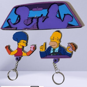 Arquivos digitais porta-chaves Homer e Marge para corte a laser