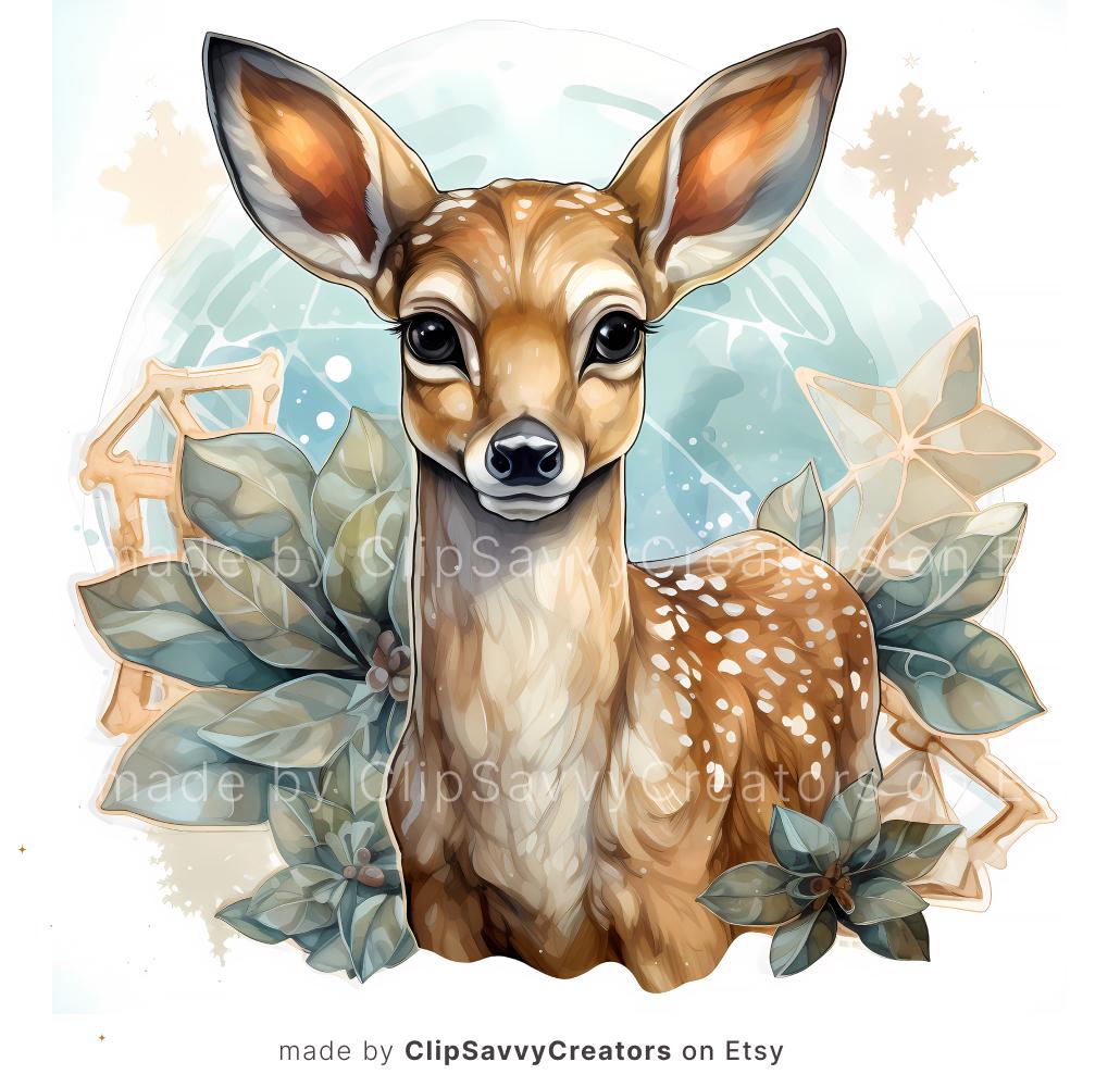 Festive Christmas Deer Clipart Set High Quality Watercolor Graphics ...
