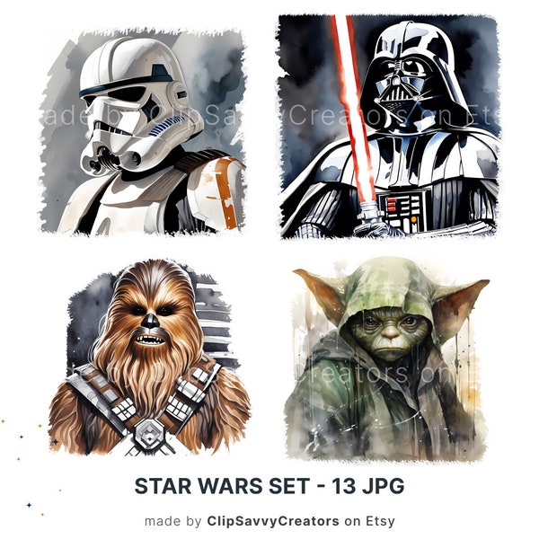 Space Wars ClipArt Pack - Set of 13 Cute Characters - High Resolution JPG - Instant Download