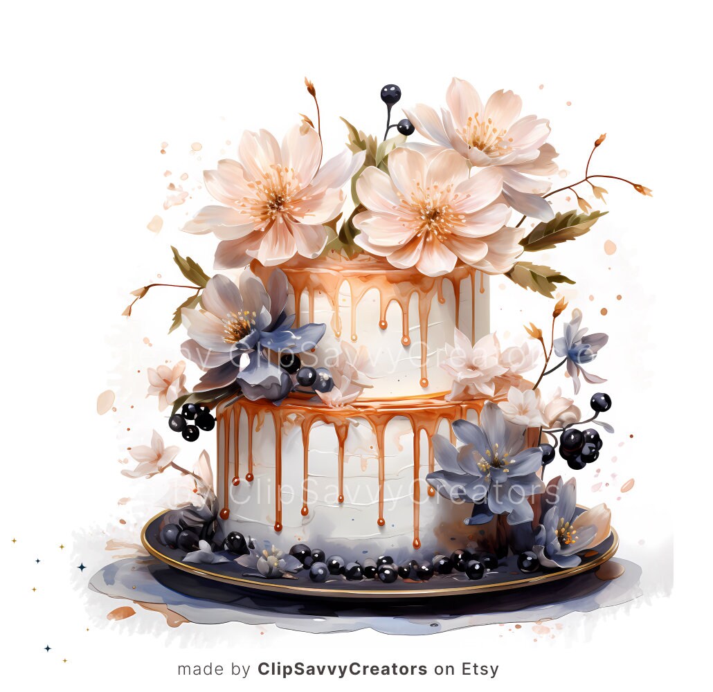Birthday Cake Clipart Set Watercolor Design Happy Birthday Journaling ...