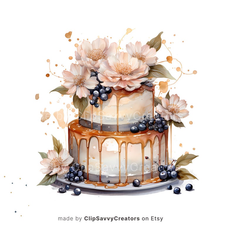 Birthday Cake Clipart Set Watercolor Design Happy Birthday Journaling ...