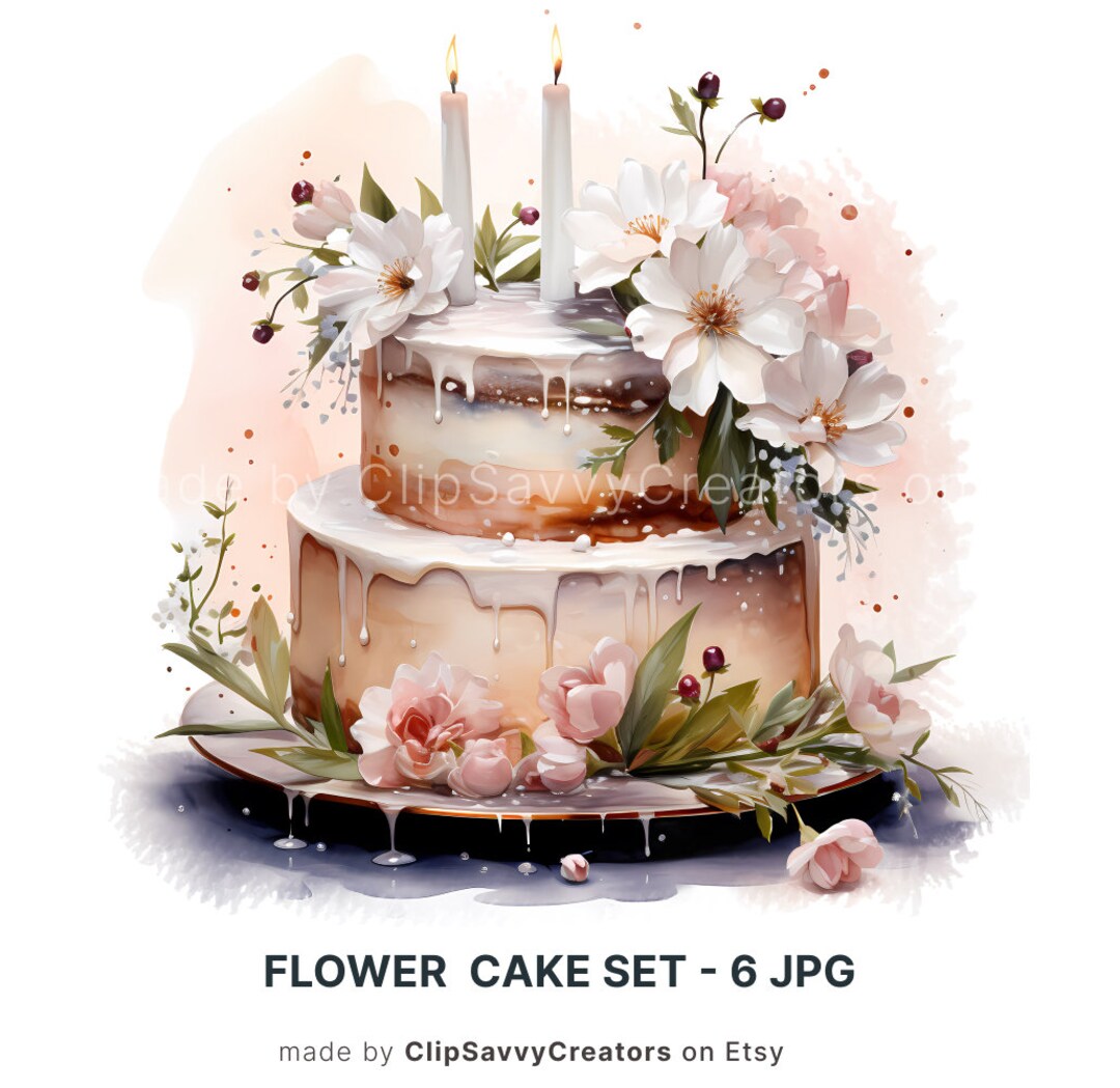 Birthday Cake Clipart Set Watercolor Design Happy Birthday Journaling ...