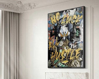 Donald Duck Hustle Graffiti Art Canvas Posters and Prints Disney Street Art Paintings on the Wall Art Pictures