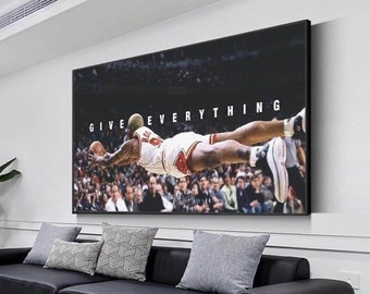 NBA x Dennis Rodman Give Everything cita motivacional baloncesto lienzo pintura Arte de la pared Decoración