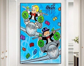 Graffiti Art Alec Monopoly lienzo pintura dinero dibujos animados pared arte imagen para sala de estar decoración del hogar
