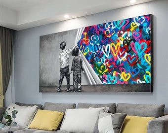 Graffiti Child Heart Uncovered Justice Canvas Painting Fist Mobile Shackle Wall Art Picture