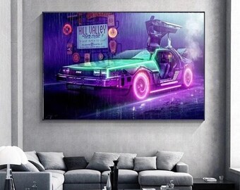 Back to the Future Movie Classic Cool Car Wall Art Canvas Painting Vintage Decor