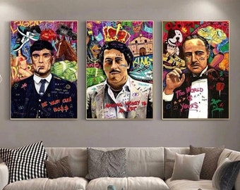 Thomas Shelby x Pablo Escobar x Godfather Canvas Painting Graffiti Posters Wall Art Decor Home Decor Art